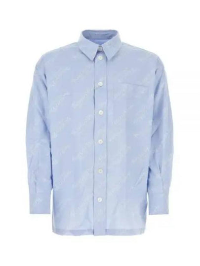 Verdy Logo Print Allover Oversized Cotton Long Sleeve Shirt Light Blue - KENZO - BALAAN 2