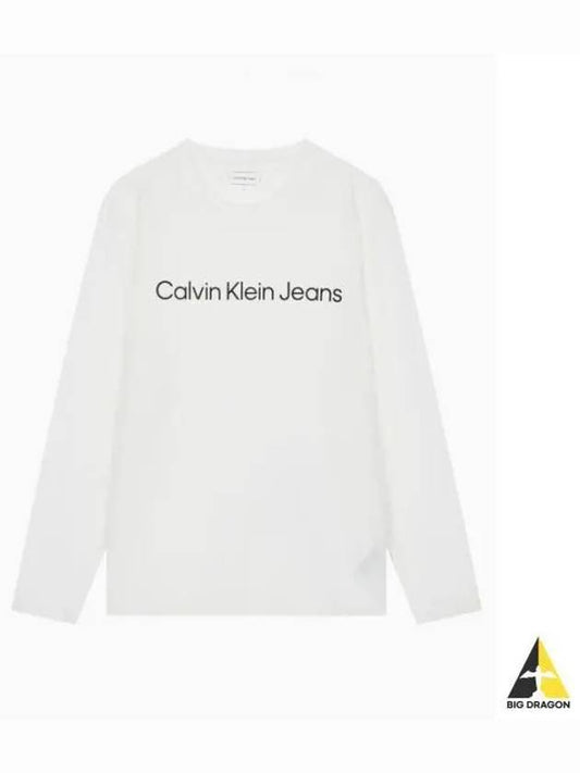 JEANS Men s Relaxed Fit Institutional Logo Long Sleeve T Shirt White J327430YAF - CALVIN KLEIN - BALAAN 1