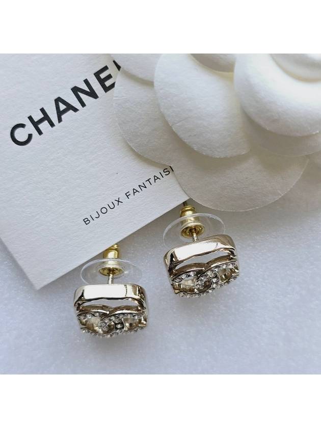 CC logo earrings champagne gold stud square ABA254 - CHANEL - BALAAN 2