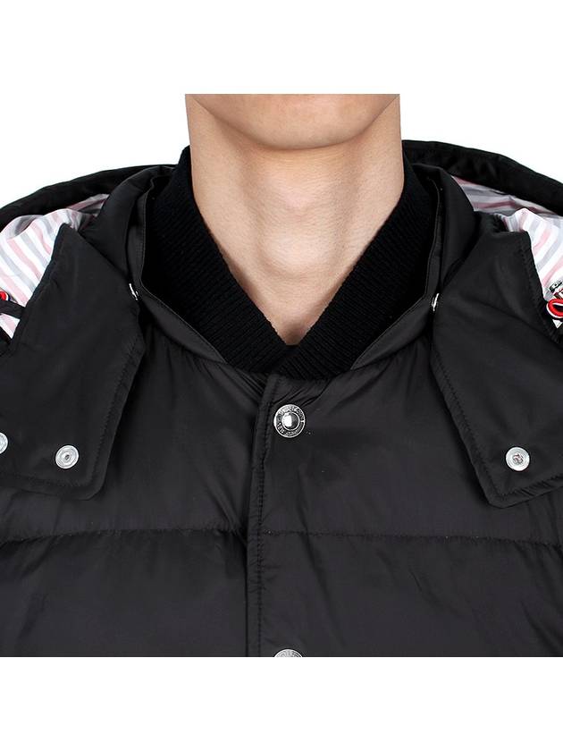 Men's 4 Bar Button Down Hooded Padding Black - THOM BROWNE - BALAAN 7