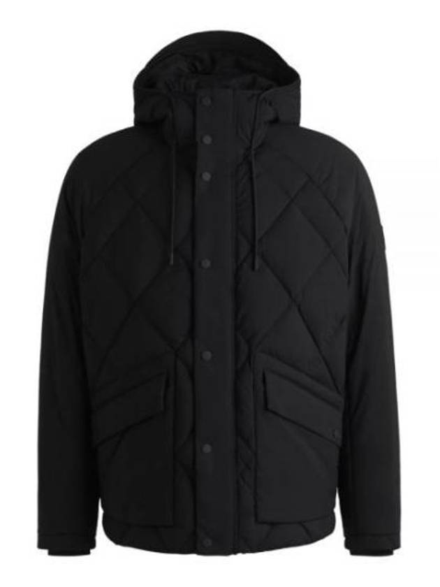 Comfort Stretch Ripstop Down Hooded Jacket Black - HUGO BOSS - BALAAN 2