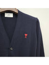 Red Heart Logo Merino Wool Cardigan Navy - AMI - BALAAN 6