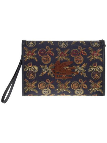 embroided logo jacquard clutch bag navy - ETRO - BALAAN 1