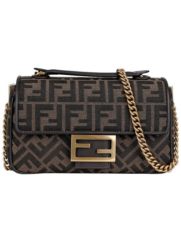 Baguette Chain FF Jacquard Medium Cross Bag Brown - FENDI - BALAAN 3