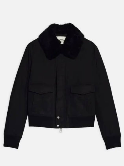 Shearing Trimming Short Bomber Jacket Black - AMI - BALAAN 2