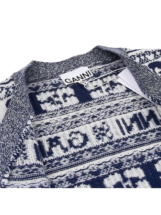 logo wool mix jacquard cardigan blue - GANNI - BALAAN 9