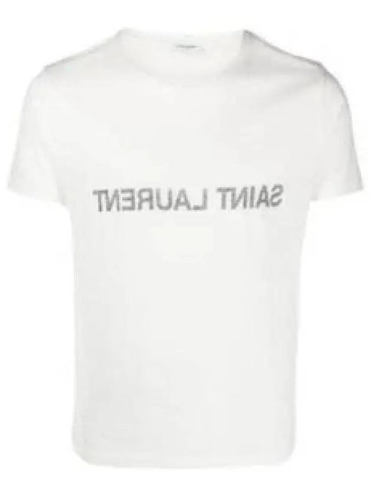 Reverse Logo Print Cotton Short Sleeve T-Shirt White - SAINT LAURENT - BALAAN 2