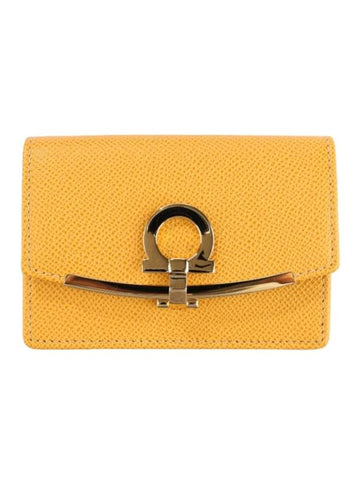 Gancini Calfskin Card Wallet Yellow - SALVATORE FERRAGAMO - BALAAN 1