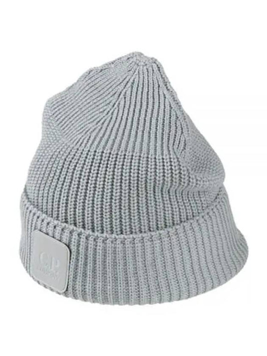 Logo Patch Cotton Ribbed Beanie Grey - CP COMPANY - BALAAN 1