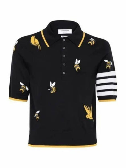 Men's Bird Bee Half Drop 4 Bar Merino Cotton Short Sleeve Polo Shirt Navy - THOM BROWNE - BALAAN 2