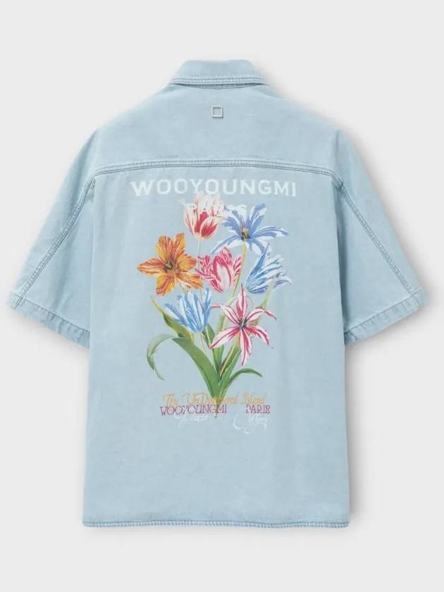 Men's Flower Cotton Short Sleeve Shirt Blue - WOOYOUNGMI - BALAAN 4