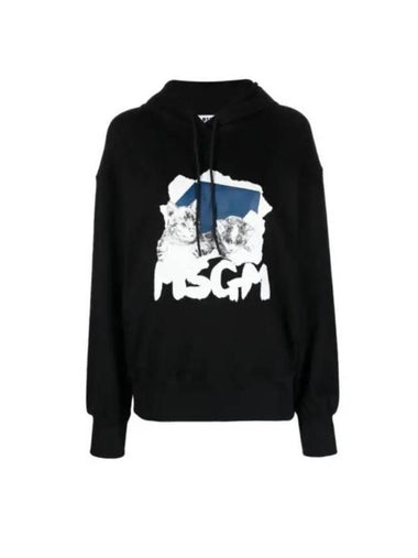 Graphic Print Cotton Hoodie Black - MSGM - BALAAN 1