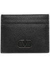 V Logo Leather Card Wallet Black - VALENTINO - BALAAN 1