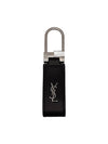 Silver Hardware Mini Monogram Leather Key Holder Black - SAINT LAURENT - BALAAN 2