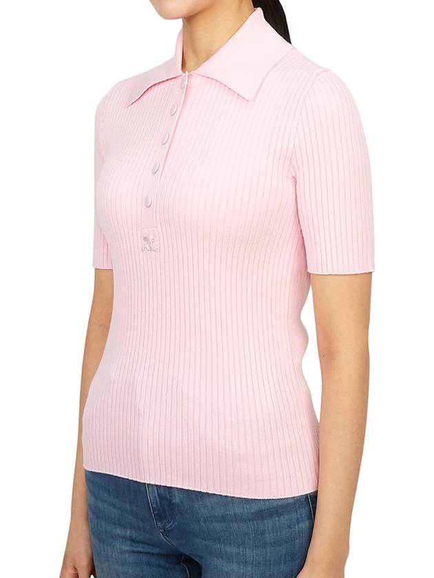 Courr ges 323MPO017FI0001 POWDER PINK Women s Short Sleeve Knit - COURREGES - BALAAN 4