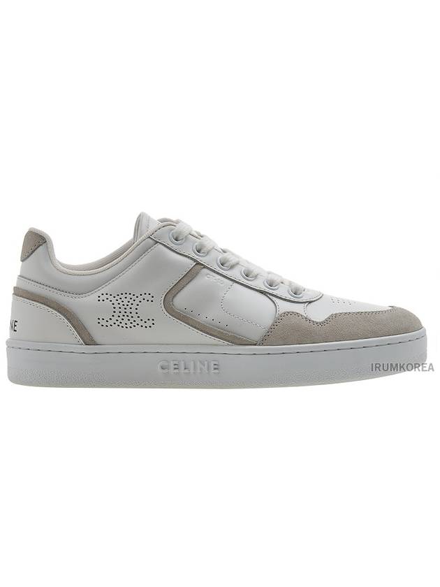 CT 10 Trainer Lace Up Suede Calfskin Low Top Sneakers White - CELINE - BALAAN 3