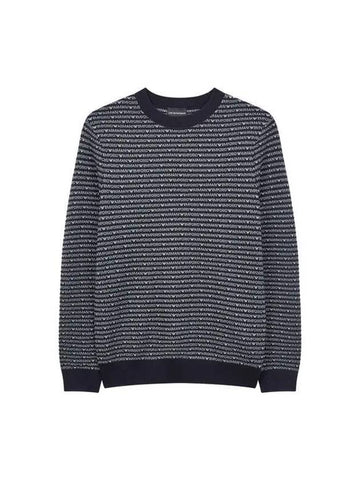 Men s Logo Striped Wool Knit Dark Navy - EMPORIO ARMANI - BALAAN 1