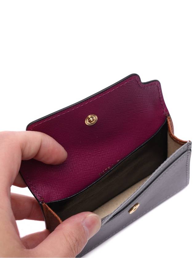 Logo Color Block Saffiano Card Wallet Purple - MARNI - BALAAN 7