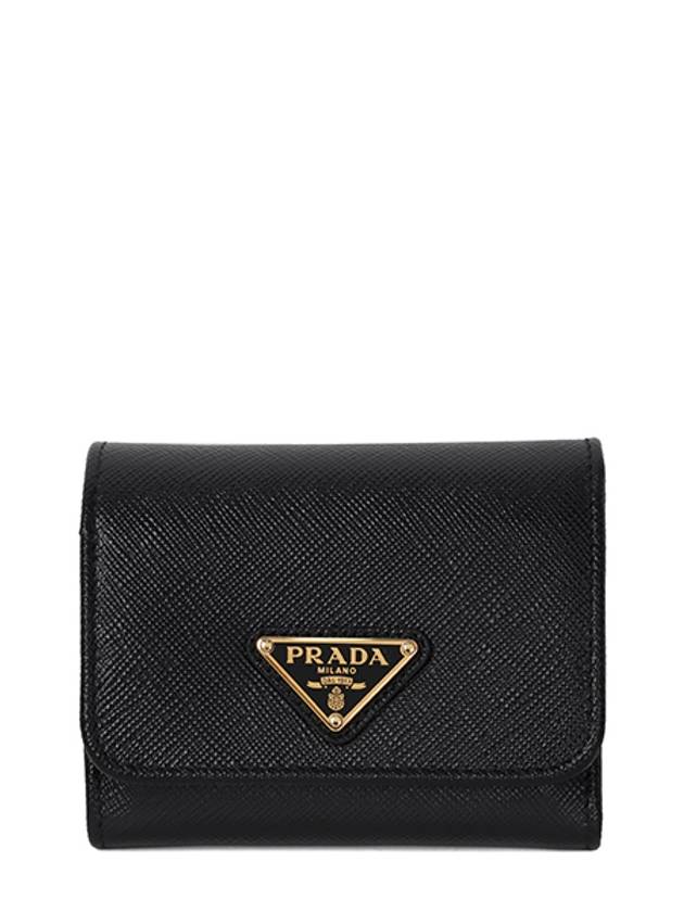 Saffiano Tri-Fold Leather Half Wallet Black - PRADA - BALAAN 2