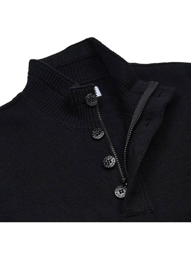 Wappen Patch Half Button Lambswool Knit Top Black - STONE ISLAND - BALAAN 7