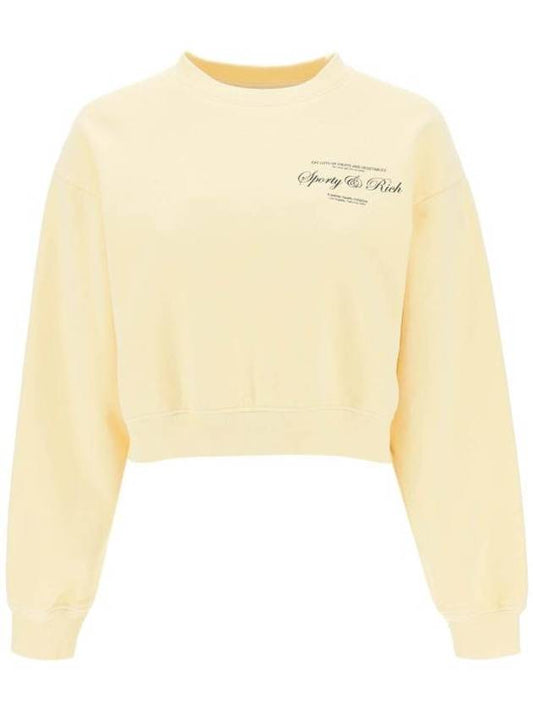 Logo Print Cropped Cotton Sweatshirt Light Yellow - SPORTY & RICH - BALAAN 1
