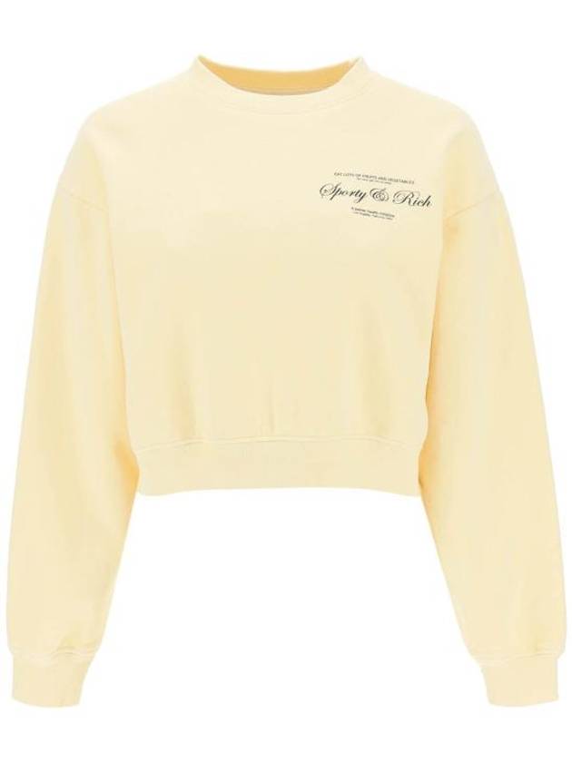 Logo Print Cropped Cotton Sweatshirt Light Yellow - SPORTY & RICH - BALAAN 2