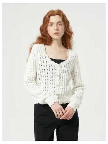 Cotton lace low round neck spring fall cardigan white domestic product GM0023122013193 - GANNI - BALAAN 1