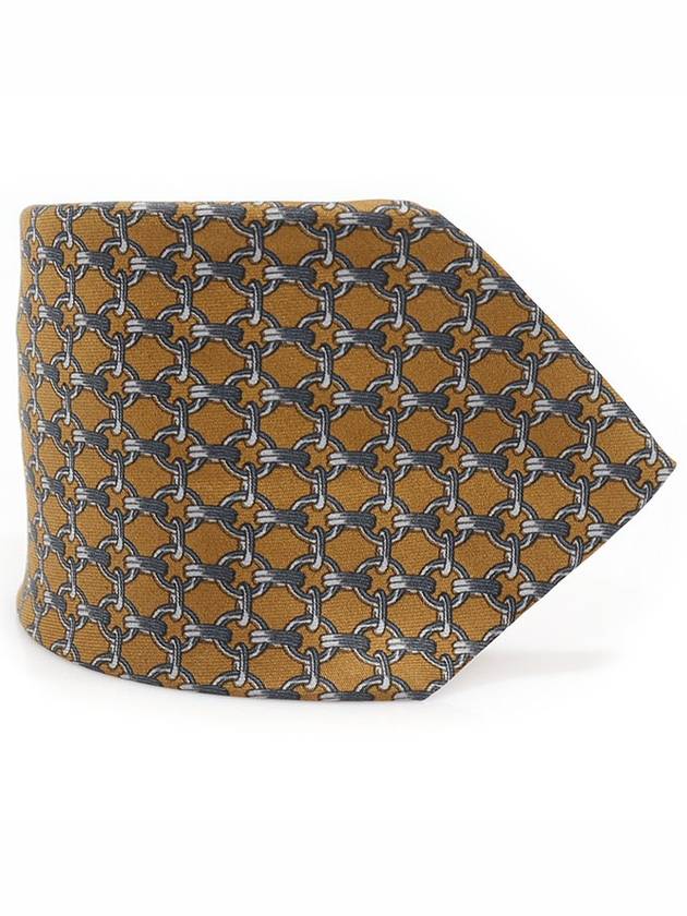 59 EA 100 Silk Brown Chain Pattern Tie - HERMES - BALAAN 1