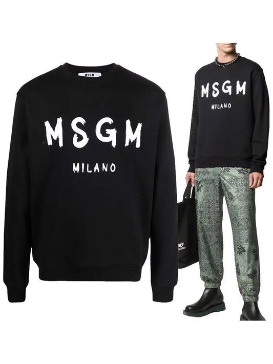 Logo Print Cotton Sweatshirt Black - MSGM - BALAAN.