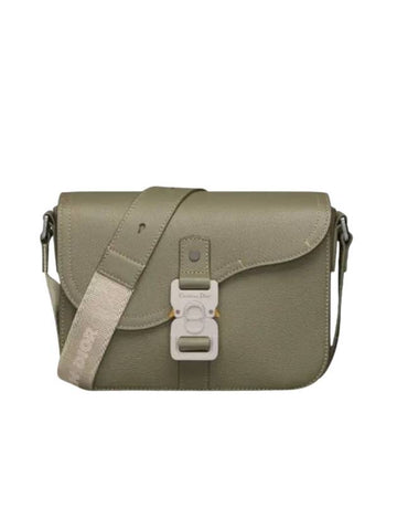 Saddle Mini Strap Grained Calfskin Messenger Bag Khaki - DIOR - BALAAN 1