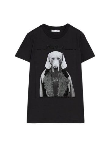 Round Neck Photographs Print Logo Cotton Short Sleeve T-Shirt Black - MAX MARA - BALAAN 1