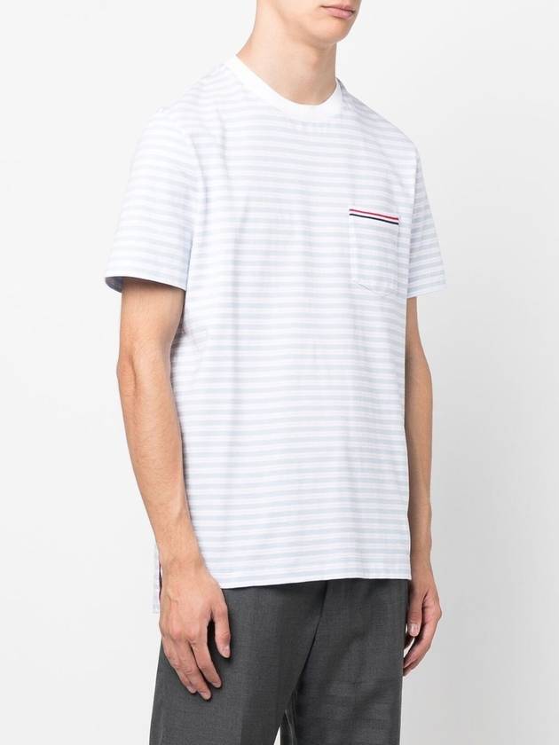 Striped Jersey Pocket Short Sleeve T-Shirt Light Blue White - THOM BROWNE - BALAAN 5