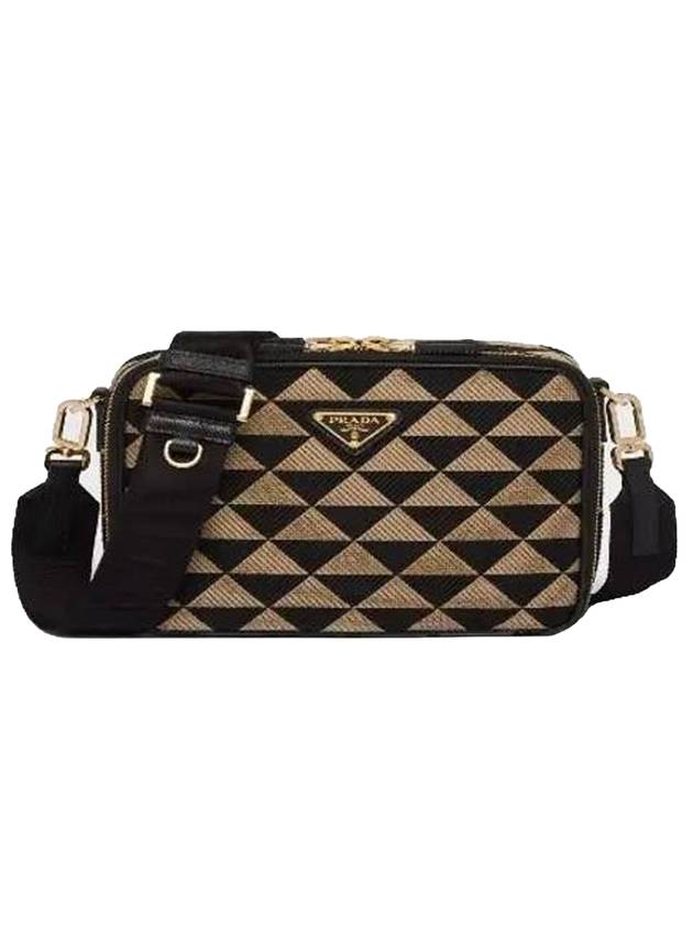 Triangle Logo Embroided Symbol Fabric Cross Bag Black Beige - PRADA - BALAAN 1