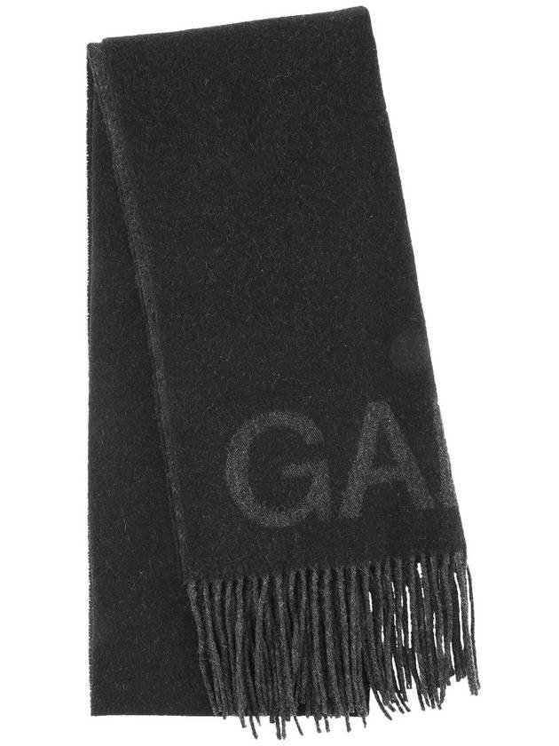 Black Fringed Scarf Wool A3905 - GANNI - BALAAN 1