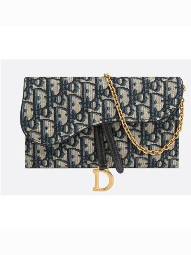 Oblique Saddle Chain Cross Long Wallet Blue - DIOR - BALAAN 2