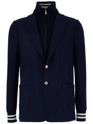 Blue Single-Breasted  Jacket With Bib In Wool Blend Man - ELEVENTY MILANO - BALAAN 1