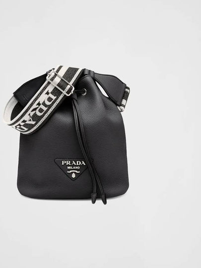 Logo Flo Leather Bucket Bag Black - PRADA - BALAAN 2