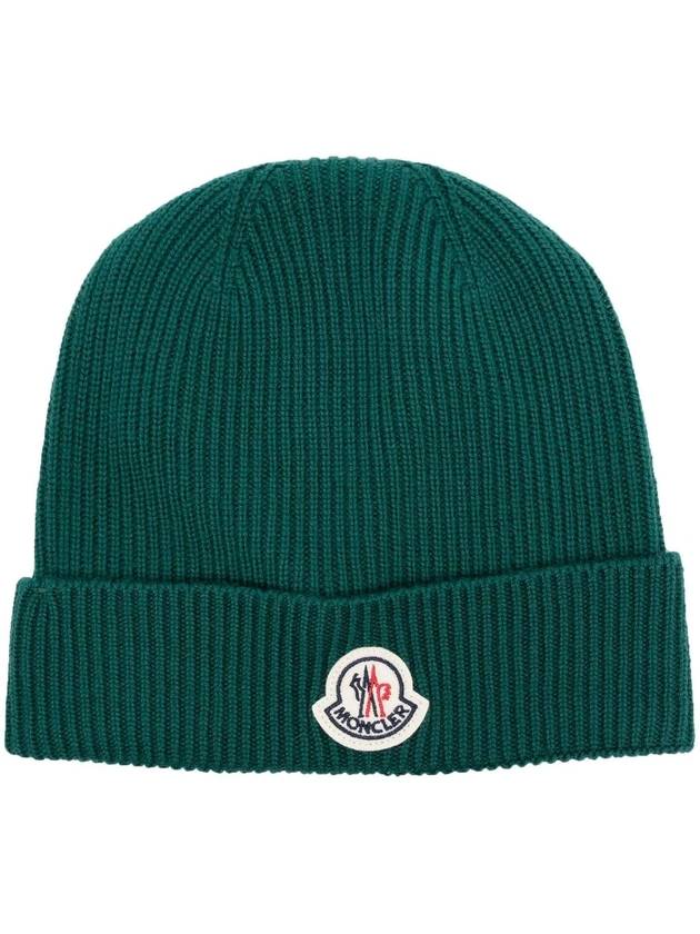 Logo Patch Wool Beanie Green - MONCLER - BALAAN 1