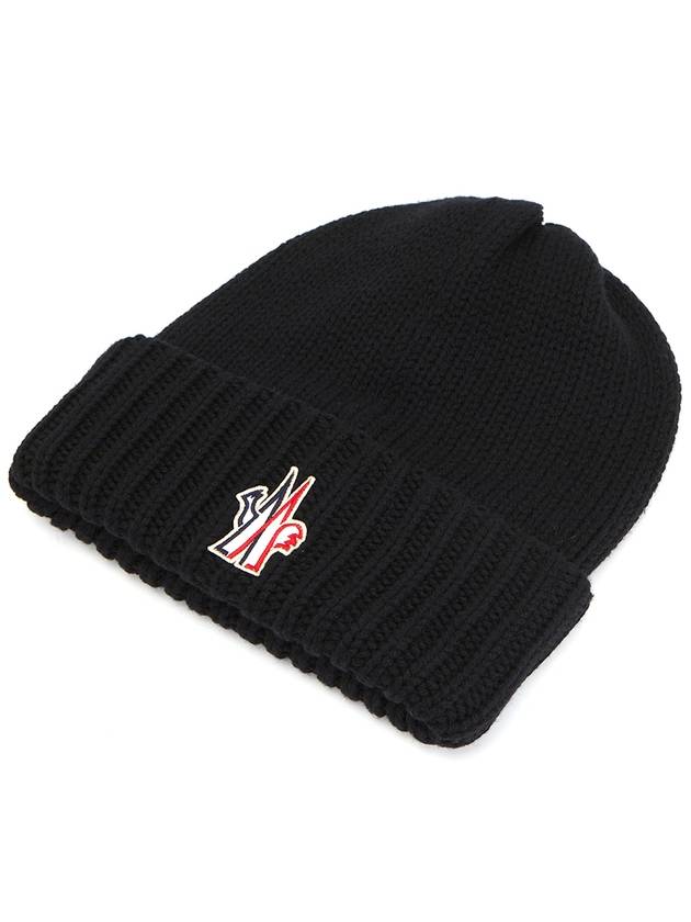 Grenoble Logo Applique Virgin Wool Beanie Black - MONCLER - BALAAN 4