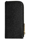 Stripe Zip Around Pebble Grain Leather Card Wallet Black - THOM BROWNE - BALAAN 8