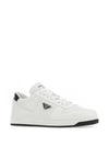 Downtown Triagle Logo Leather Low Top Sneakers White - PRADA - BALAAN 3