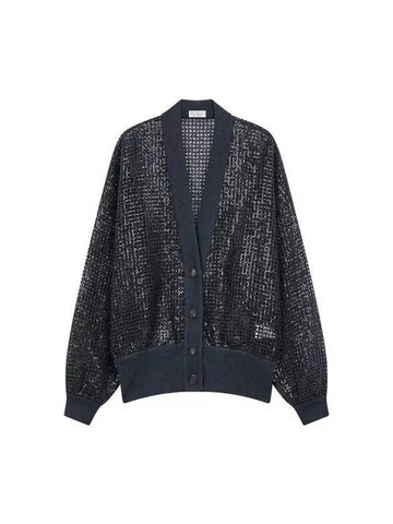 Women s Sequin Crochet Cardigan Black 271907 - BRUNELLO CUCINELLI - BALAAN 1