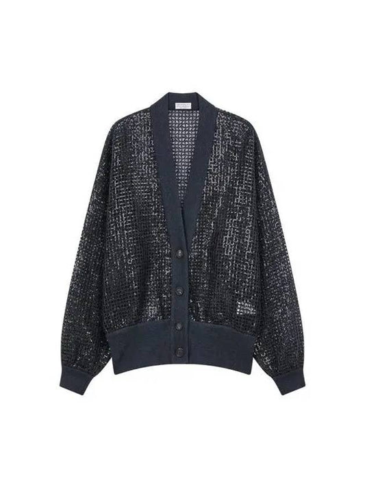 Women s Sequin Crochet Cardigan Black 271907 - BRUNELLO CUCINELLI - BALAAN 1