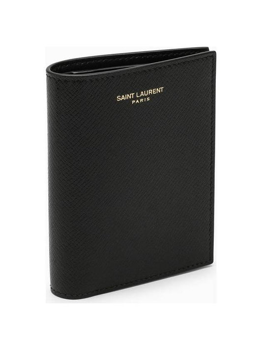 Black Leather Vertical Wallet - SAINT LAURENT - BALAAN 1