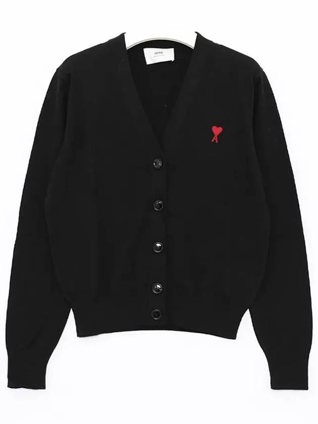 Small Heart Logo Merino Wool Cardigan Noir - AMI - BALAAN 4