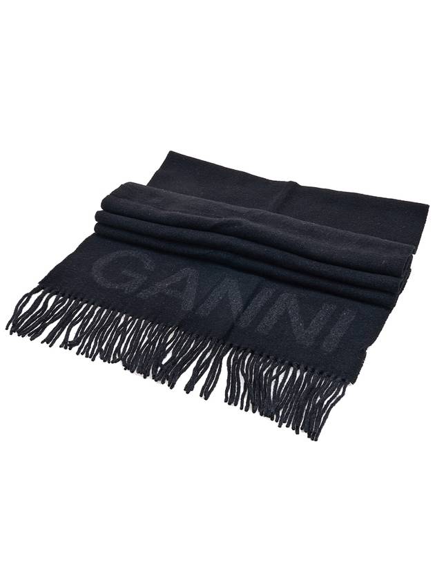 Logo Wool Muffler Black - GANNI - BALAAN 4