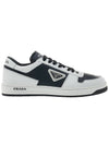 Men's Downtown Triangle Logo Leather Low Top Sneakers Black White - PRADA - BALAAN 3