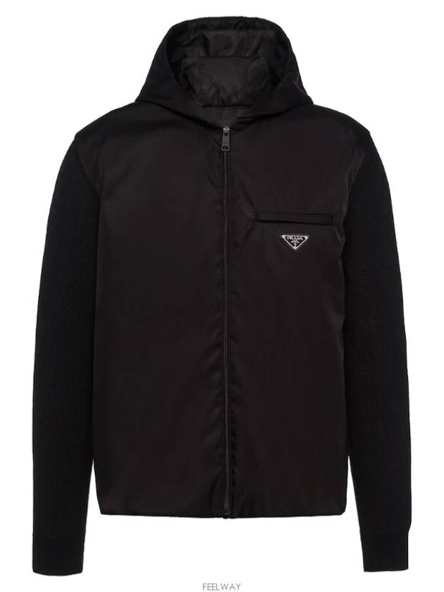 Triangle Logo Wool Nylon Gabardine Hooded Jacket Black - PRADA - BALAAN 6