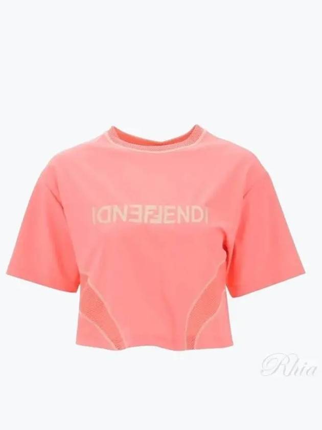 Logo Printed Cropped Short Sleeve T-Shirt Pink - FENDI - BALAAN 2