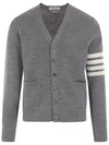 4-Bar Striped Waffle High V-Neck Cardigan Light Grey - THOM BROWNE - BALAAN 2